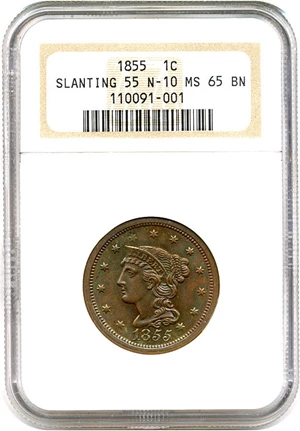 image for: 1855 1c NGC MS65 BN (Slanting 55, N-10)
