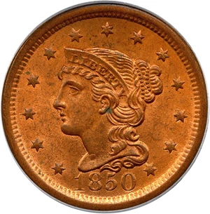 image for: 1850 1c PCGS MS64 RD