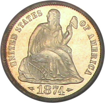 image for: 1874 10c PCGS Proof 64 Cameo (Arrows)