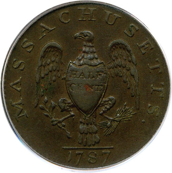 image for: 1787 Massachusetts 1/2c PCGS AU50