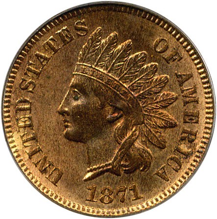 image for: 1871 1c PCGS MS64 RD OGH