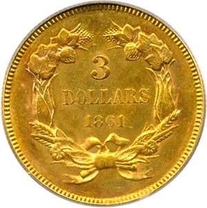image for: 1861 $3 PCGS MS62