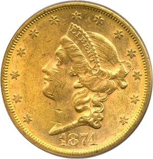 image for: 1874-S $20 PCGS MS61