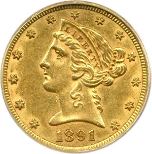 image for: 1891-CC $5 PCGS/CAC AU53