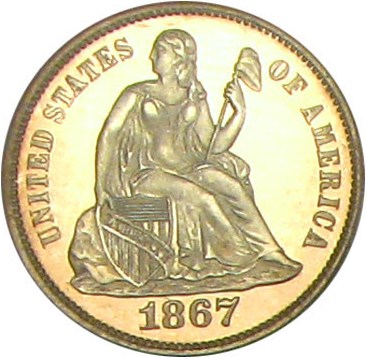 image for: 1867 10c PCGS/CAC Proof 64 Cameo