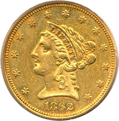 image for: 1862 $2 1/2 PCGS AU53