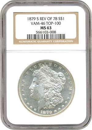 image for: Top 100 VAM: 1879-S $1 NGC MS63 (Reverse of 1878)