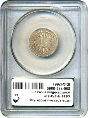 image for: 1867 5c PCGS Proof 65 OGH (Rays) * Rarity *