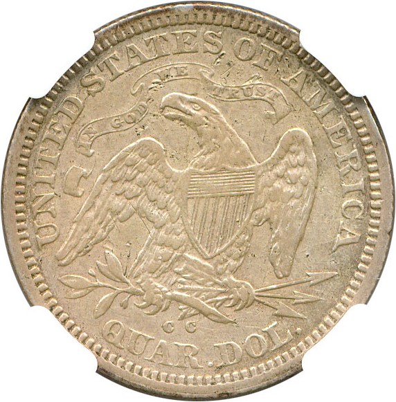 image for: 1871-CC 25c NGC (VF Details)(Harshly Cleaned, OBV Damage