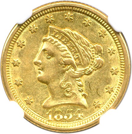 image for: 1854-O $2 1/2 NGC/CAC AU55