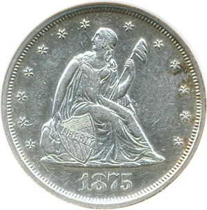 image for: 1875 20c DGS AU55 (Cleaned)