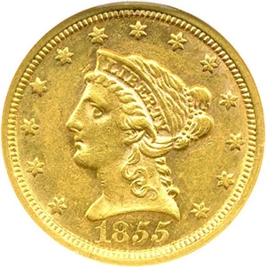 image for: 1855 $2 1/2 DGS AU55 (Lightly Cleaned)