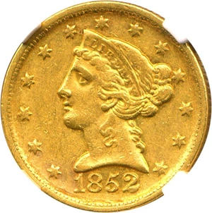 image for: 1852-D $5 NGC/CAC AU53