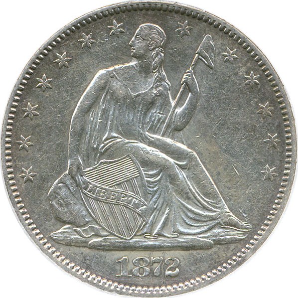 image for: 1872 50c DGS AU55  (Cleaned)