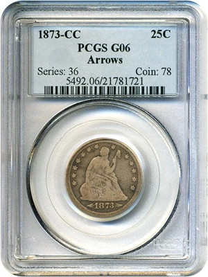 image for: 1873-CC 25c PCGS Good-6 (Arrows)
