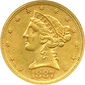 image for: 1887-S $5 DGS AU53 (Lightly Cleaned)