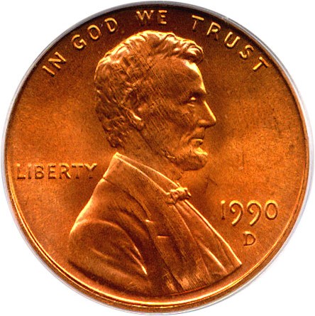 image for: 1990-D 1c PCGS MS67 RD