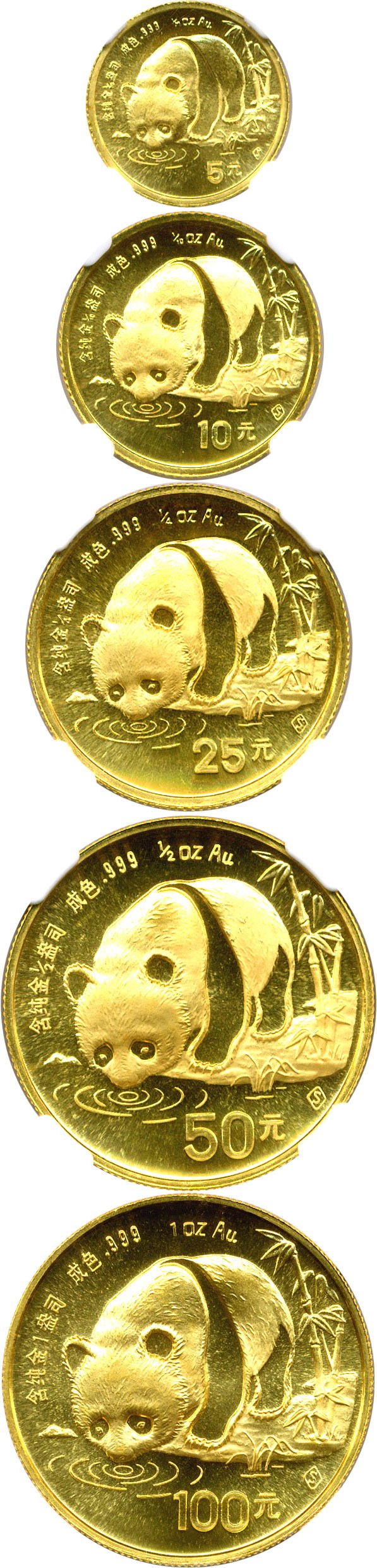 image for: China: 1987-S  G5Y - G100Y NGC MS69 (5-Coin Gold Panda Set)