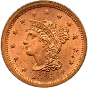image for: 1855 1c PCGS/CAC MS65 RD (Upright 55)