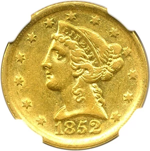 image for: 1852-D $5 NGC/CAC AU55