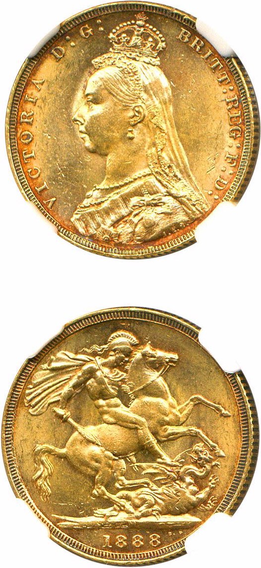 image for: Australia: 1888-M Sov NGC MS61 (Jubilee Head, KM-10)