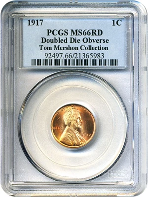 image for: 1917 1c PCGS MS66 RD (Doubled Die Obverse) ex: Tom Mershon Collection