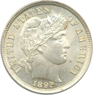 image for: 1893 10c PCGS MS65