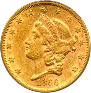 image for: 1866 $20 PCGS AU55 (Motto)