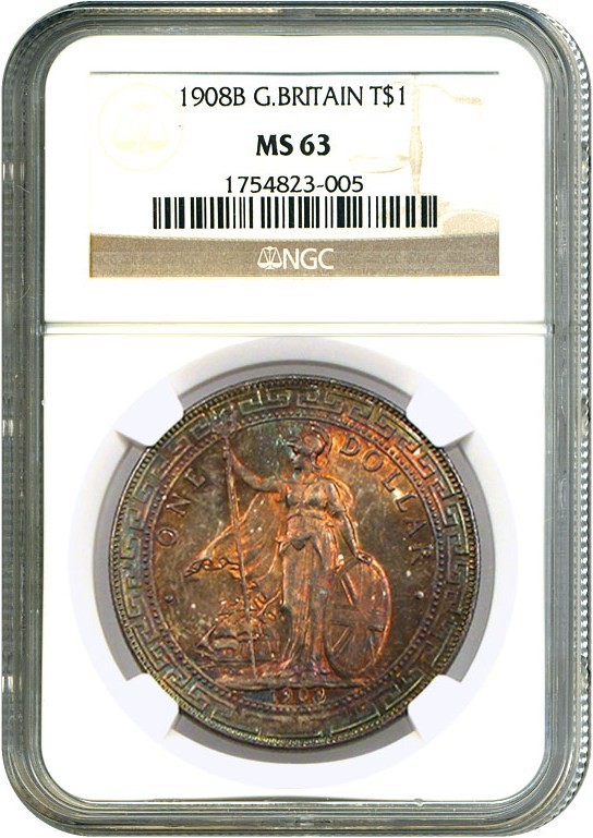 image for: Great Britain: 1908-B Trade$ NGC MS63 * Color *