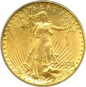 image for: 1908-D $20 PCGS MS64 (No Motto)
