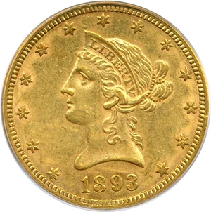 image for: 1893-CC $10 PCGS AU53 OGH