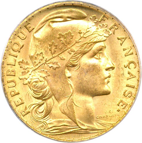 image for: France: 1914 20 Fr PCGS MS64 (KM-857)