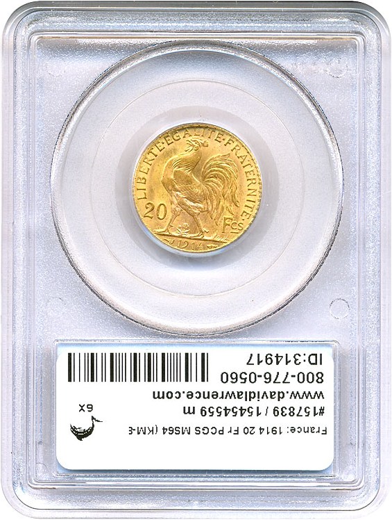 image for: France: 1914 20 Fr PCGS MS64 (KM-857)