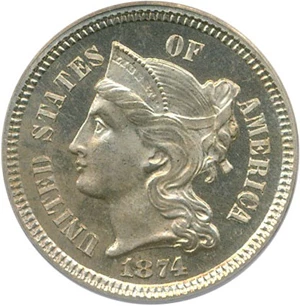 image for: 1874 3cN PCGS/CAC Proof 65 Cameo