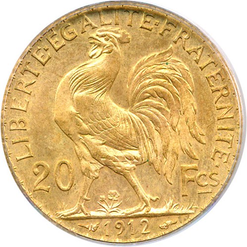 image for: France: 1912 20 Fr PCGS MS66 (KM-857)