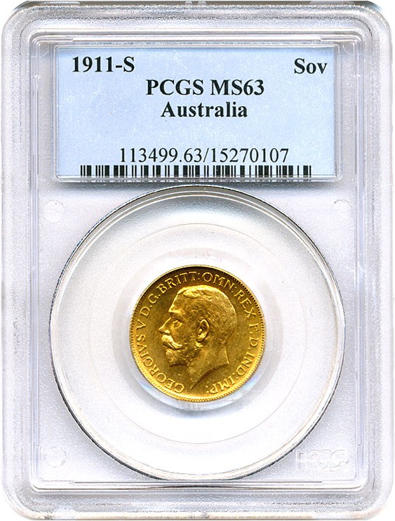 image for: Australia: 1911-S Sov PCGS MS63 (KM-29)