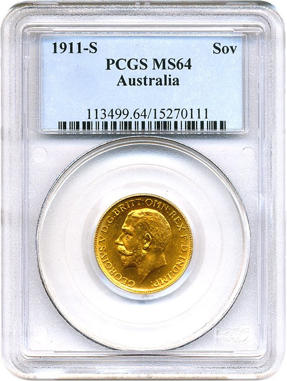 image for: Australia: 1911-S Sov PCGS MS64 (KM-29)