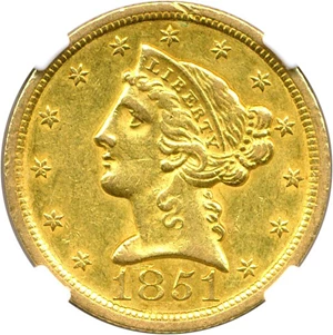 image for: 1851-O $5 NGC AU53