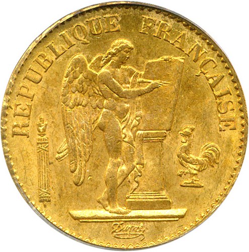 image for: France: 1877-A 20 Fr PCGS MS63 (KM-825)