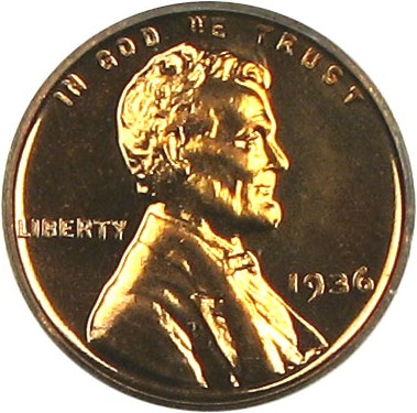 image for: 1936 1c PCGS Secure/CAC Proof 64 RD (Type 2, Brilliant Finish)