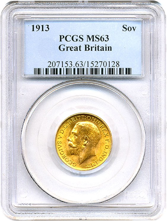 image for: Great Britain: 1913 Sov PCGS MS63