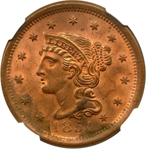 image for: 1851 1c NGC/CAC MS63 RB