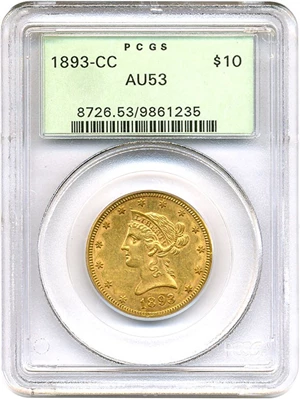 image for: 1893-CC $10 PCGS AU53 OGH