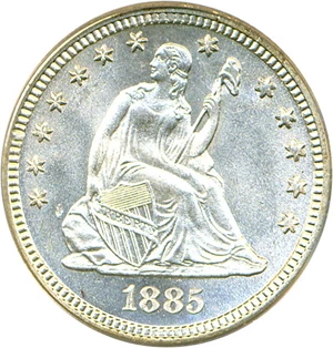 image for: 1885 25c PCGS/CAC MS66+