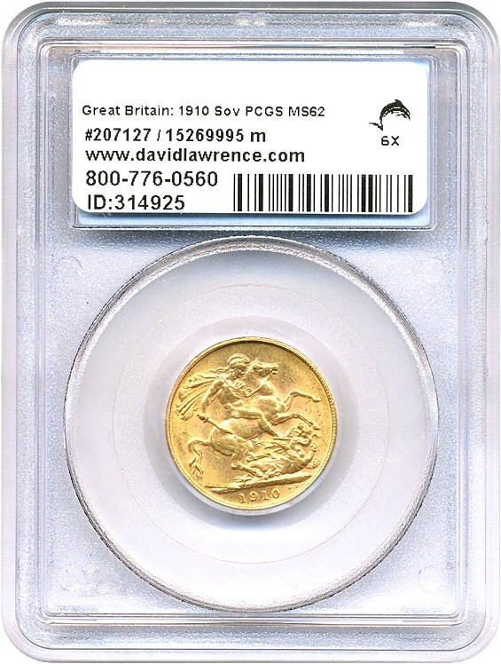 image for: Great Britain: 1910 Sov PCGS MS62