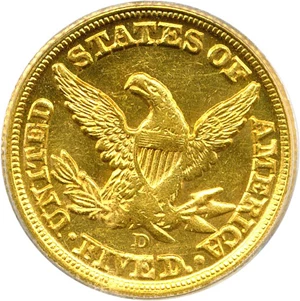 image for: 1859-D $5 PCGS MS61 (Medium D)