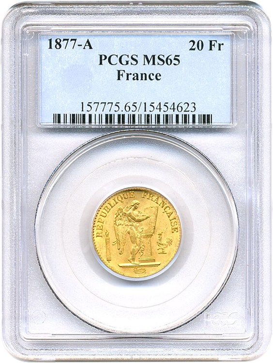 image for: France: 1877-A 20 Fr PCGS MS65 (KM-825)