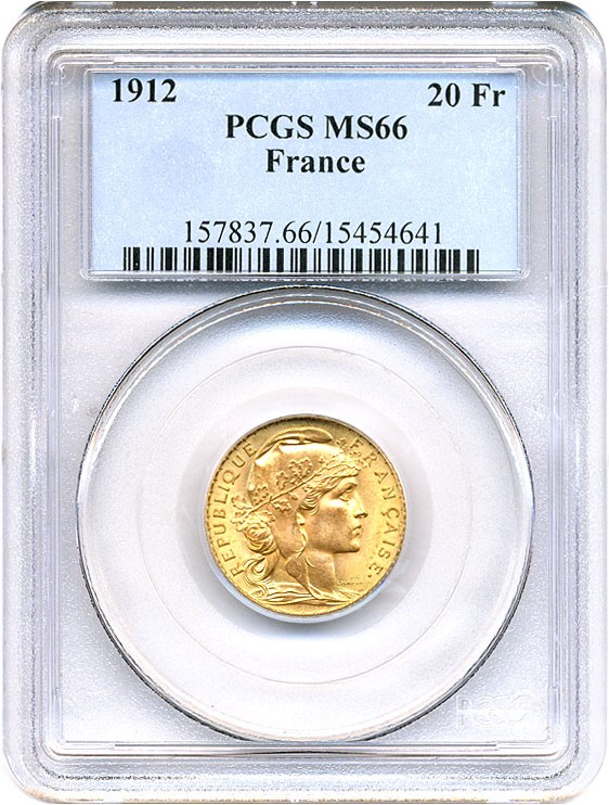 image for: France: 1912 20 Fr PCGS MS66 (KM-857)