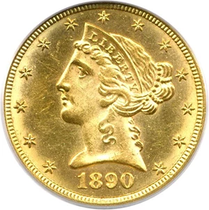 image for: 1890-CC $5 PCGS MS63