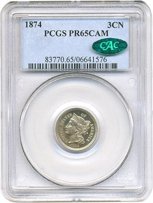 image for: 1874 3cN PCGS/CAC Proof 65 Cameo